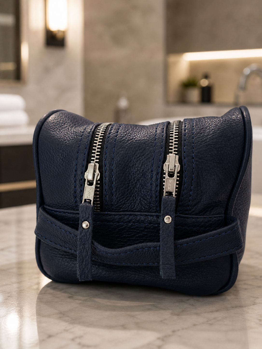 Luxury men’s leather travel dopp kit designed for organized and low-friction travel